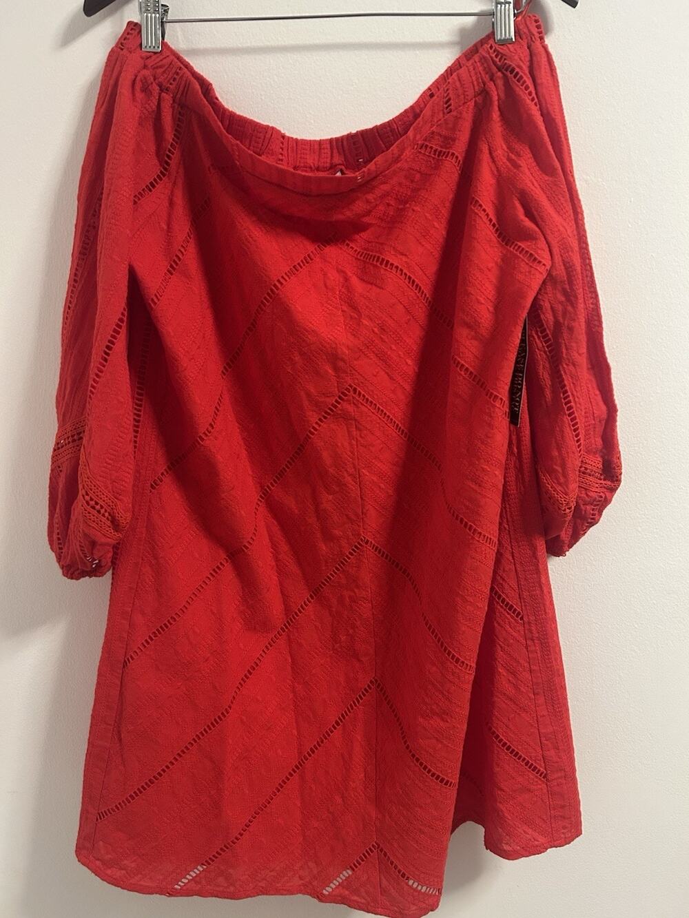 NWT NYC Womens XL Dress Off The Shoulder Red Summer Cotton